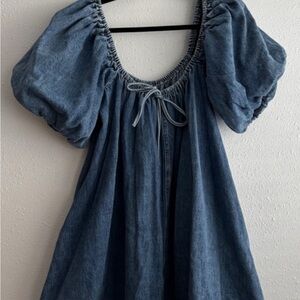 Denim Puff Sleeve Mini Dress